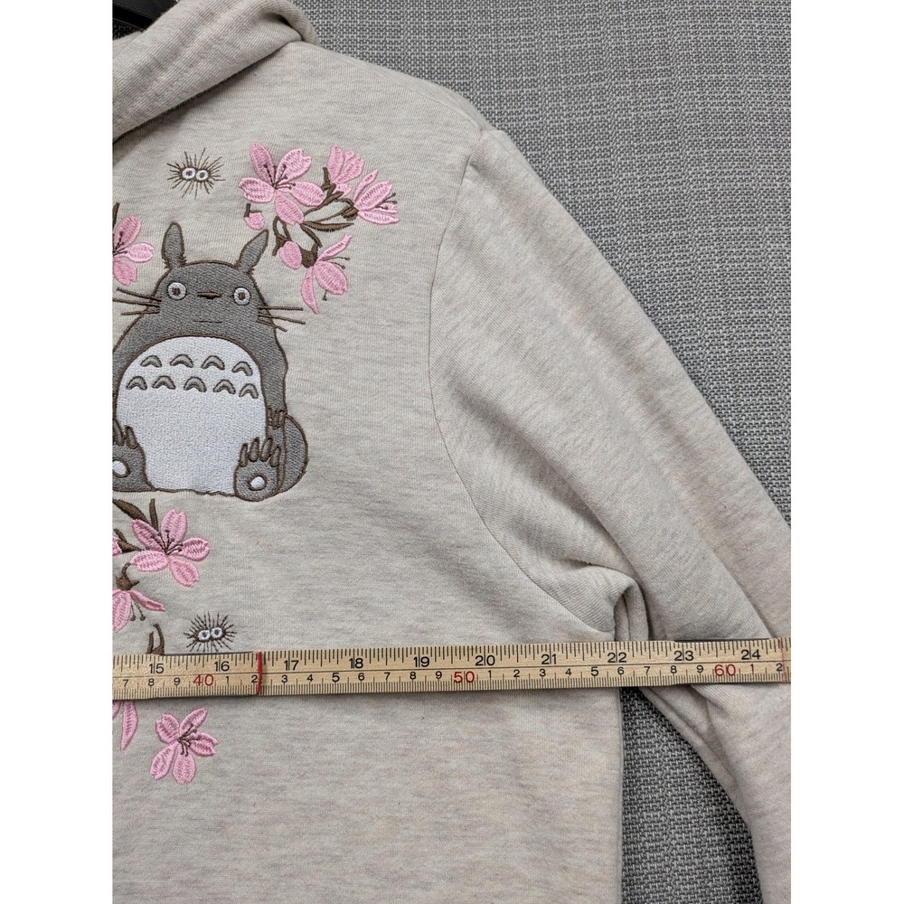 Studio Ghibli Hoodie Womens Medium Beige Totoro Cherry Blossom Zip Fleece Print - Picture 9 of 12